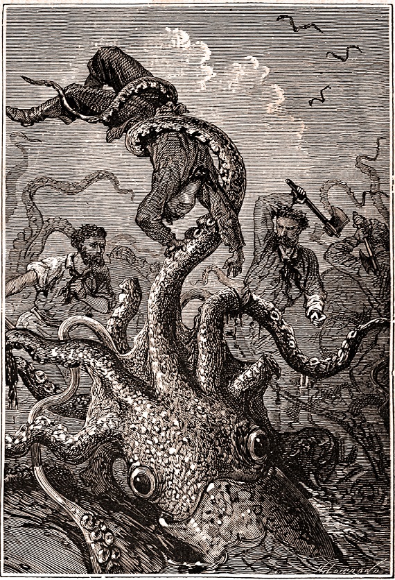 Monster squid attacking sailors from 2000 Leagues Under the Sea