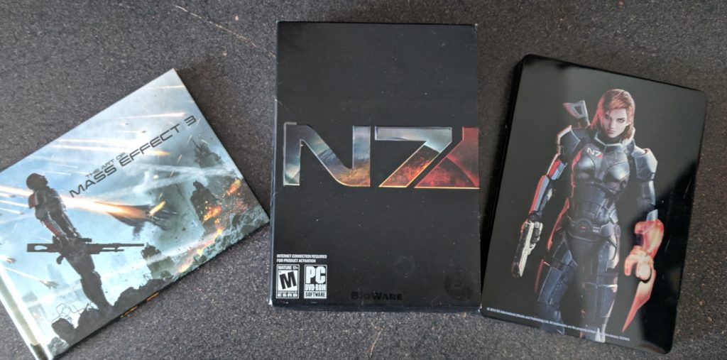 The collector's edition of Mass Effect 3, with concept art booklet and glossy case.